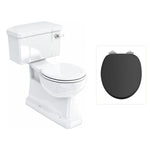 Toalettstol Burlington standard bred cistern 52 cm S-lås med soft close-sits och spolvred i krom, sits matt svart