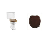 Toalettstol Burlington standard bred cistern 52 cm med soft close-sits och spolknapp i krom, sits blank mahogny