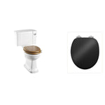 Toalettstol Burlington standard bred cistern 52 cm med soft close-sits och spolknapp i krom, sits blank svart