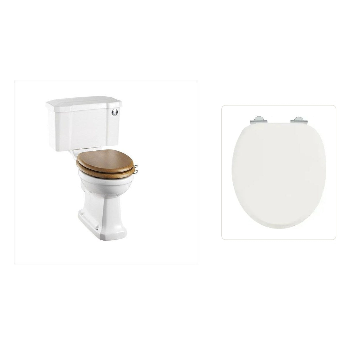Toalettstol Burlington standard bred cistern 52 cm med soft close-sits och spolknapp i krom, sits blank vit