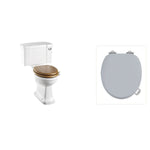 Toalettstol Burlington standard bred cistern 52 cm med soft close-sits och spolknapp i krom, sits grå