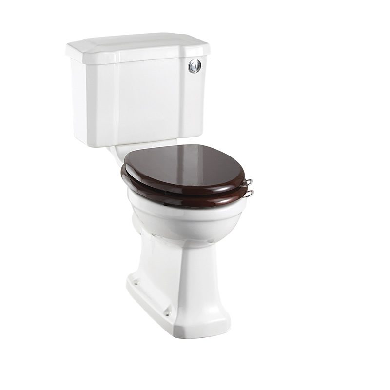 Toalettstol Burlington standard smal cistern 44 cm med soft close-sits och spolknapp i krom