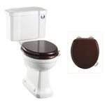 Toalettstol Burlington standard smal cistern 44 cm med soft close-sits och spolknapp i krom, sits blank mahogny