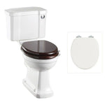 Toalettstol Burlington standard smal cistern 44 cm med soft close-sits och spolknapp i krom, sits blank vit