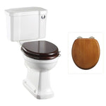 Toalettstol Burlington standard smal cistern 44 cm med soft close-sits och spolknapp i krom, sits ek