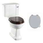 Toalettstol Burlington standard smal cistern 44 cm med soft close-sits och spolknapp i krom, sits grå