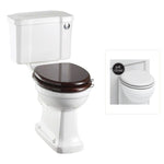 Toalettstol Burlington standard smal cistern 44 cm med soft close-sits och spolknapp i krom, sits matt vit