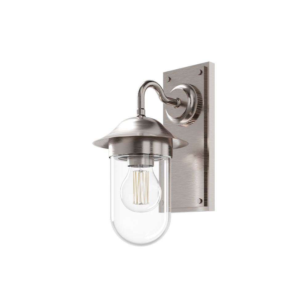 Vägglampa Burlington Guild med klart glas Borstad nickel