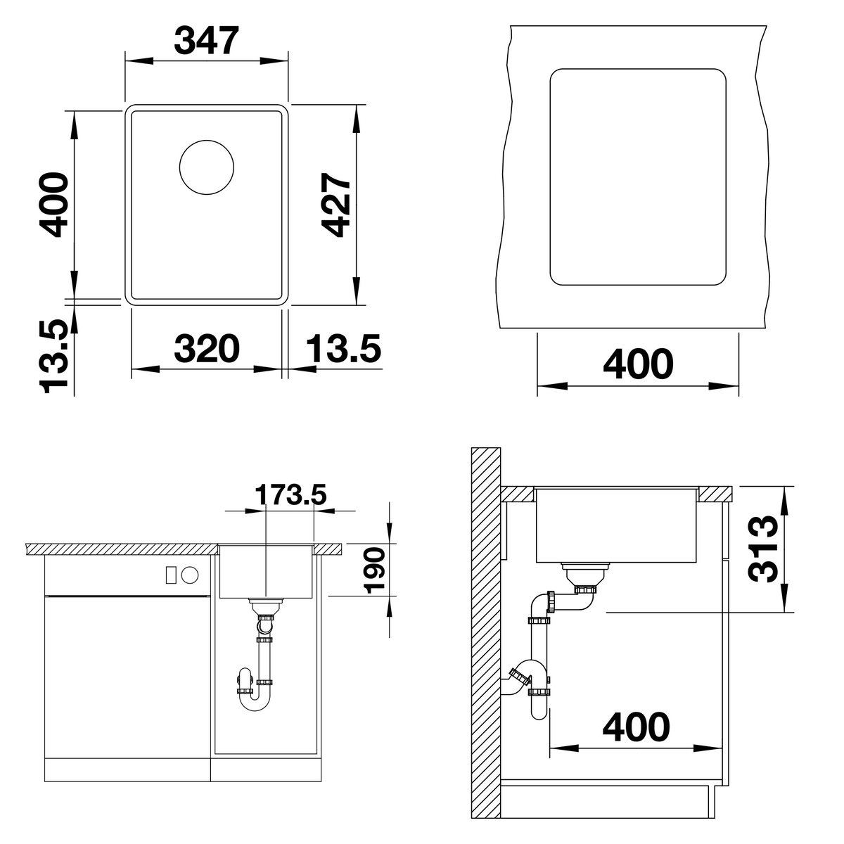 Måttritning Blanco Subline 320-F Silgranit