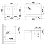 Måttritning Blanco Subline 430/270-U Silgranit