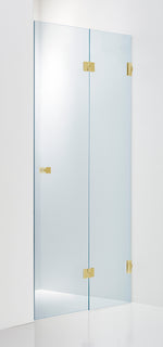 Duschdörr Duschbyggarna Design Plus Vikdörr måttbeställd, Högerhängd, Brushed Gold, Klarglas 6 mm