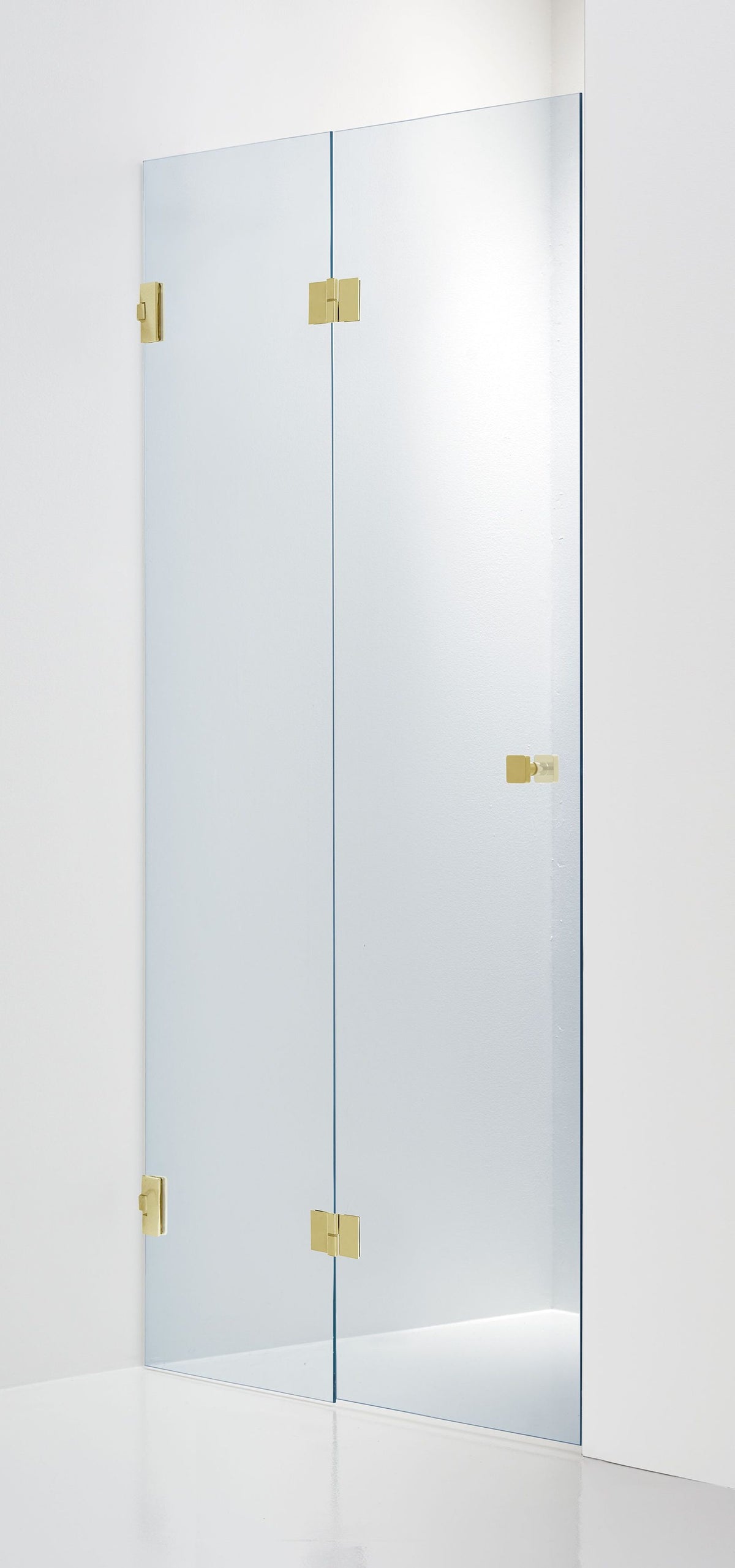 Duschdörr Duschbyggarna Design Plus Vikdörr måttbeställd, Vänsterhängd, Brushed Gold, Klarglas 8 mm