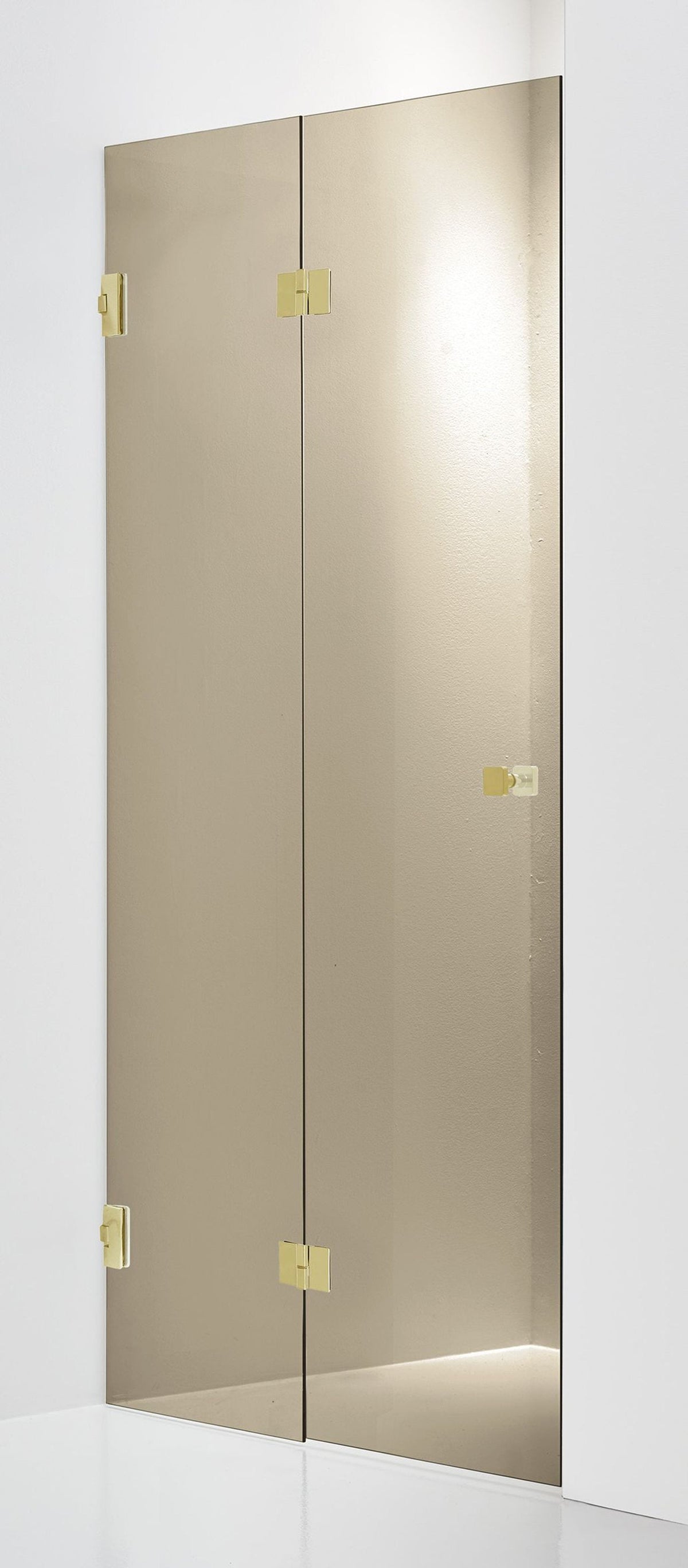 Duschdörr Duschbyggarna Design Plus Vikdörr måttbeställd, Vänsterhängd, Guld, Bruntonat 6 mm