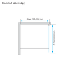 Måttskiss Skärmvägg Duschbyggarna Diamond (teknisk ritning från Duschbyggarna)