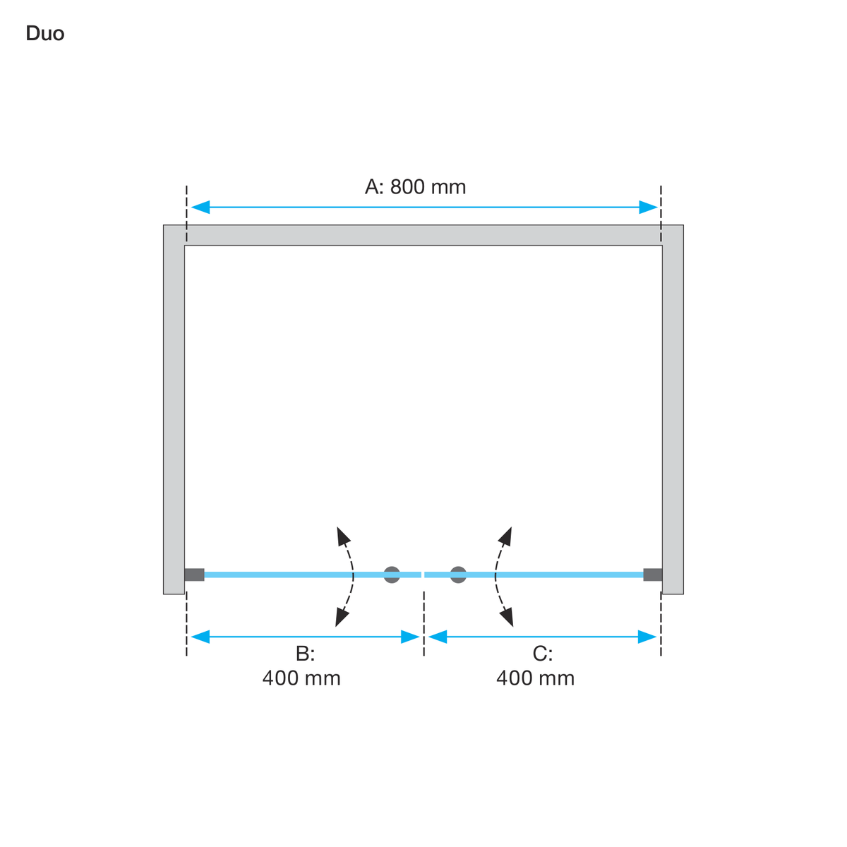 Måttskiss Duschdörrar Duschbyggarna Industrial Decor Duo Frame (teknisk ritning från Duschbyggarna)