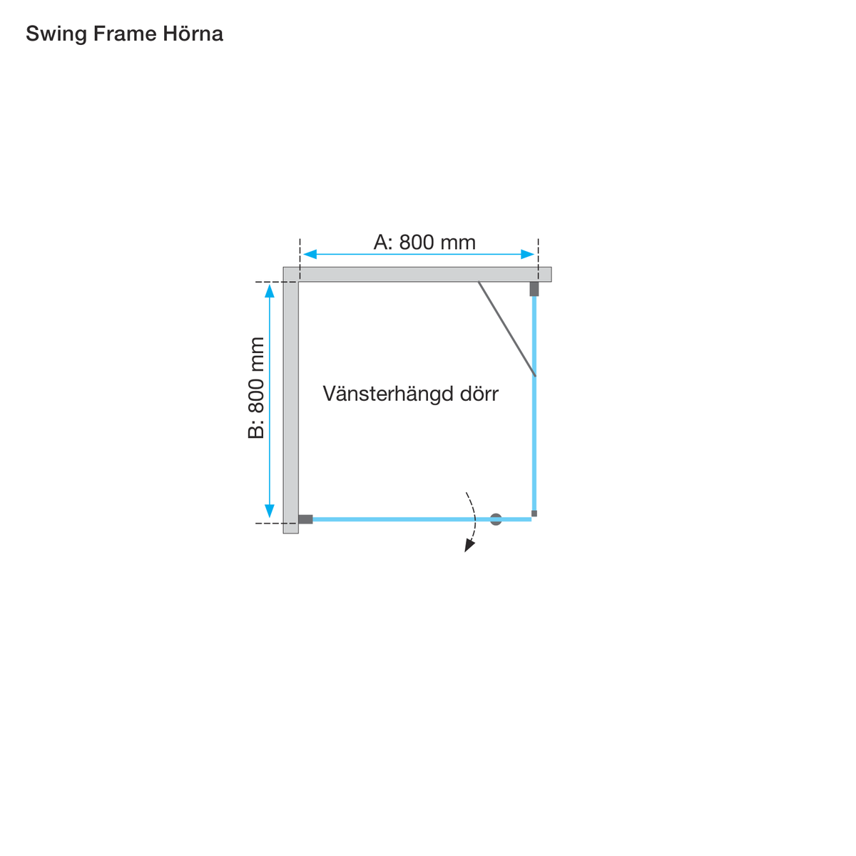 Måttskiss Duschhörna Duschbyggarna Industrial Decor Swing Hörna Frame (teknisk ritning från Duschbyggarna)
