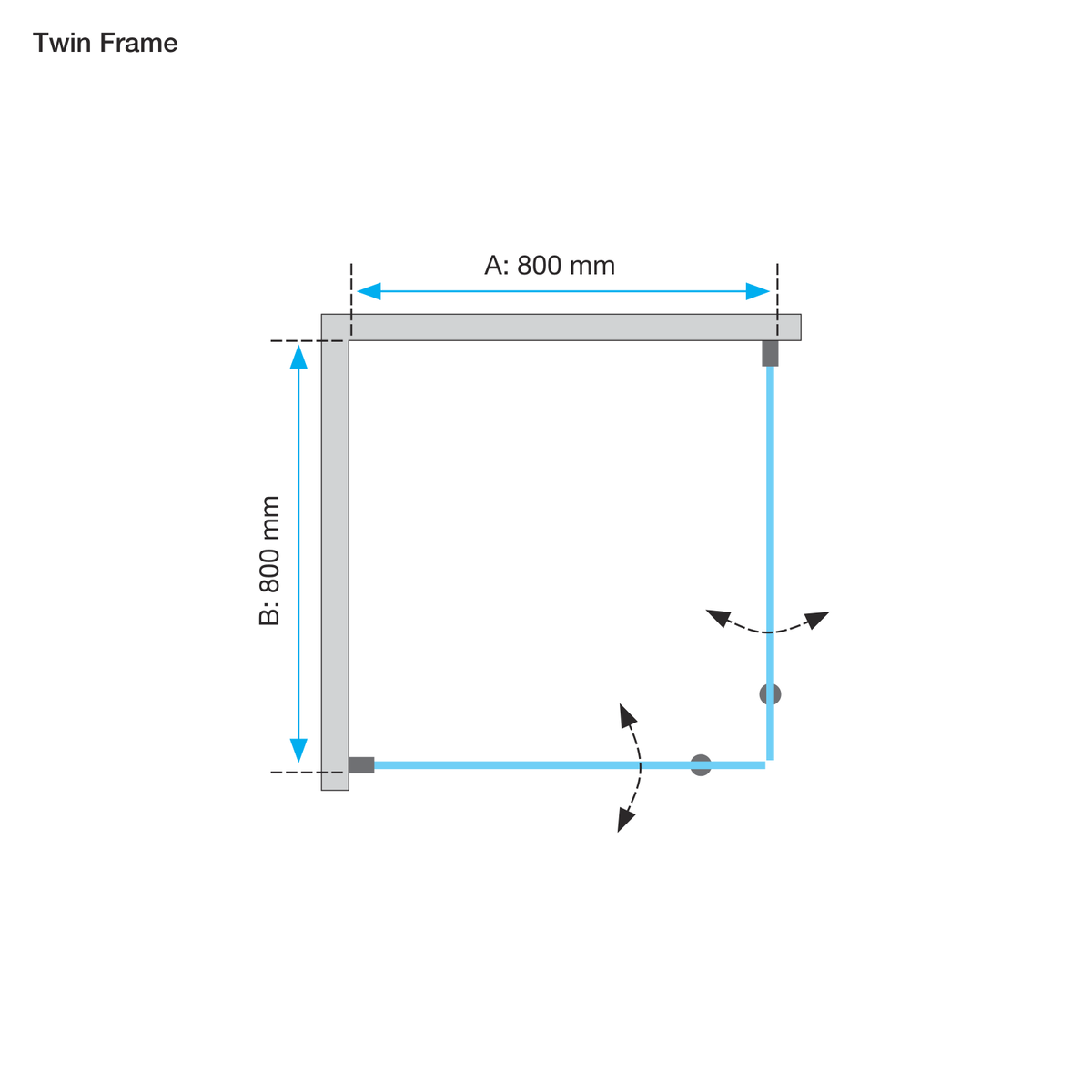 Måttskiss Duschhörna Duschbyggarna Industrial Decor Twin Frame (teknisk ritning från Duschbyggarna)