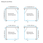 Måttskiss Duschhörna Duschbyggarna Swing de Luxe Hörna (storleksguide från Duschbyggarna)