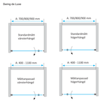 Måttskiss Duschdörr Duschbyggarna Swing de Luxe (storleksguide från Duschbyggarna)