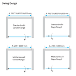 Måttskiss Duschdörr Duschbyggarna Swing Design (storleksguide från Duschbyggarna)