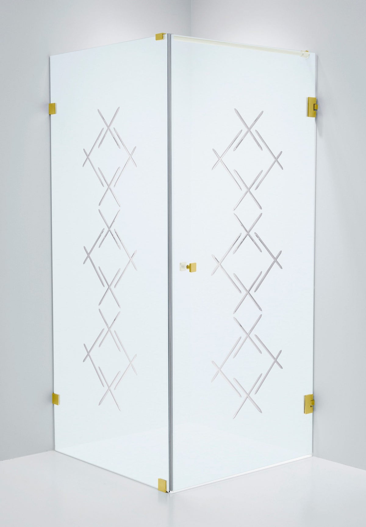 Duschhörna Duschbyggarna Swing Hörna Diamond, 800x800 mm, högerhängd, Guld, Isglas Diamond 6 mm