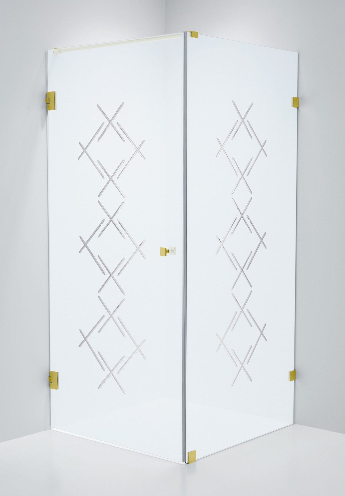 Duschhörna Duschbyggarna Swing Hörna Diamond, 800x800 mm, vänsterhängd, Guld, Isglas Diamond 6 mm