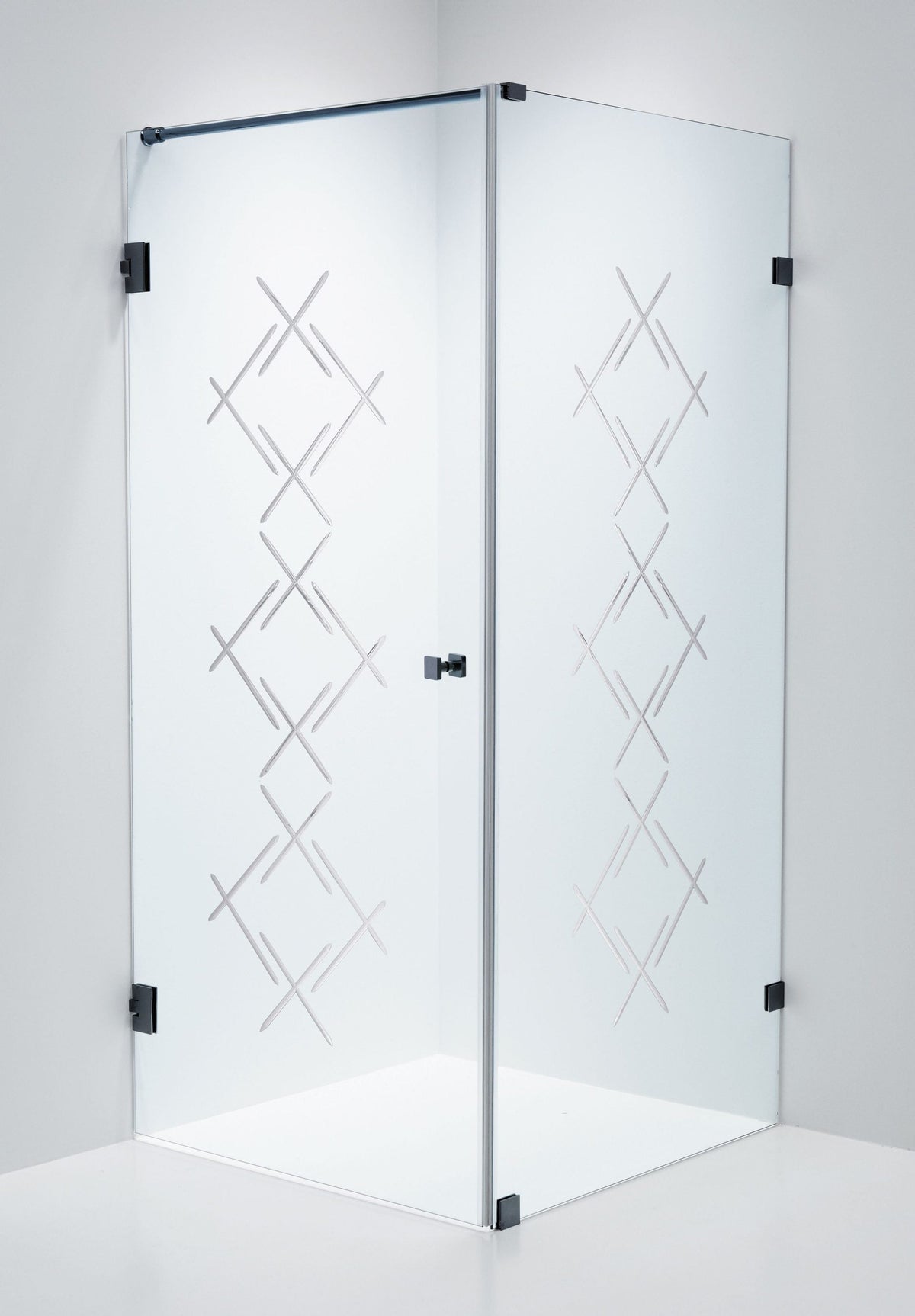 Duschhörna Duschbyggarna Swing Hörna Diamond, 800x800 mm, vänsterhängd, Svartkrom, Klarglas Diamond 8 mm