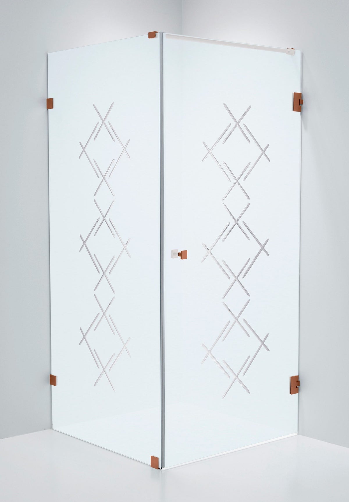 Duschhörna Duschbyggarna Swing Hörna Diamond, 900x900 mm, högerhängd, Koppar, Isglas Diamond 6 mm