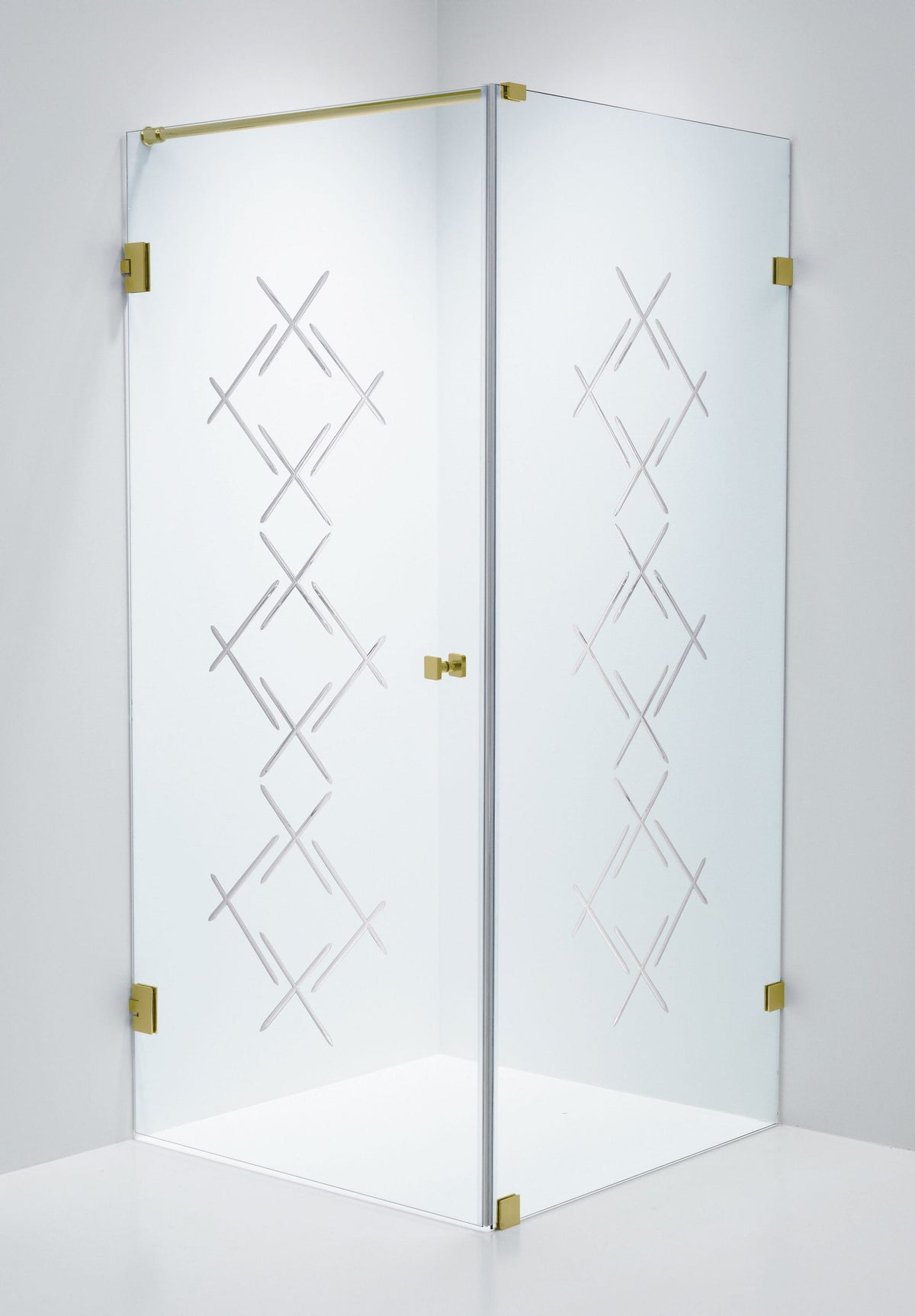 Duschhörna Duschbyggarna Swing Hörna Diamond, 900x900 mm, vänsterhängd, Obehandlad polerad mässing, Klarglas Diamond 6 mm