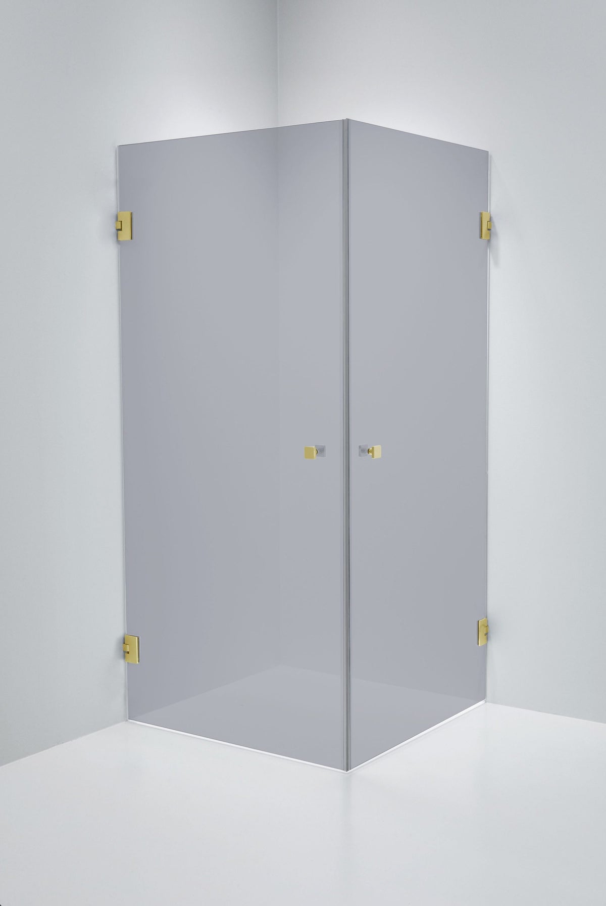 Duschhörna Duschbyggarna Twin Design, 700x800 mm, Obehandlad polerad mässing, Gråtonat 6 mm