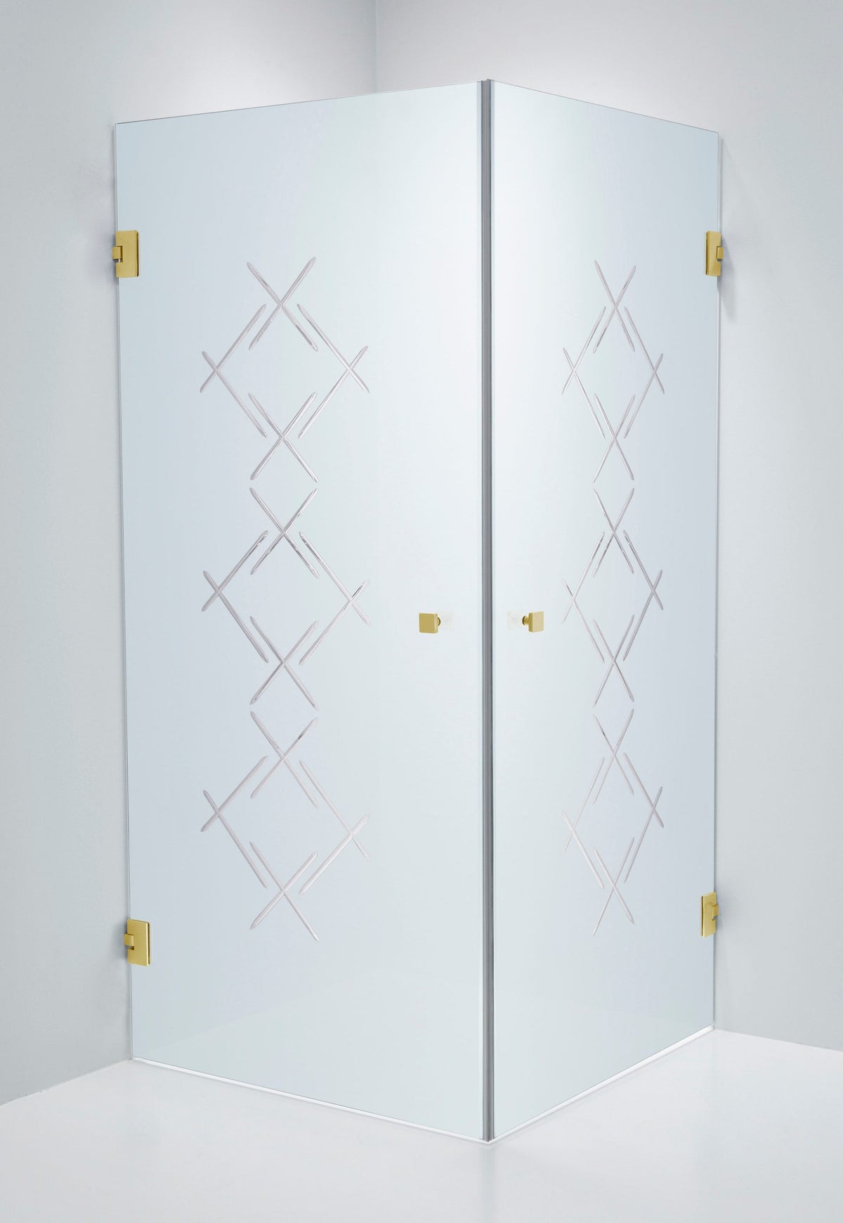 Duschhörna Duschbyggarna Twin Diamond, 1000x1000 mm, Guld, Isglas Diamond 6 mm