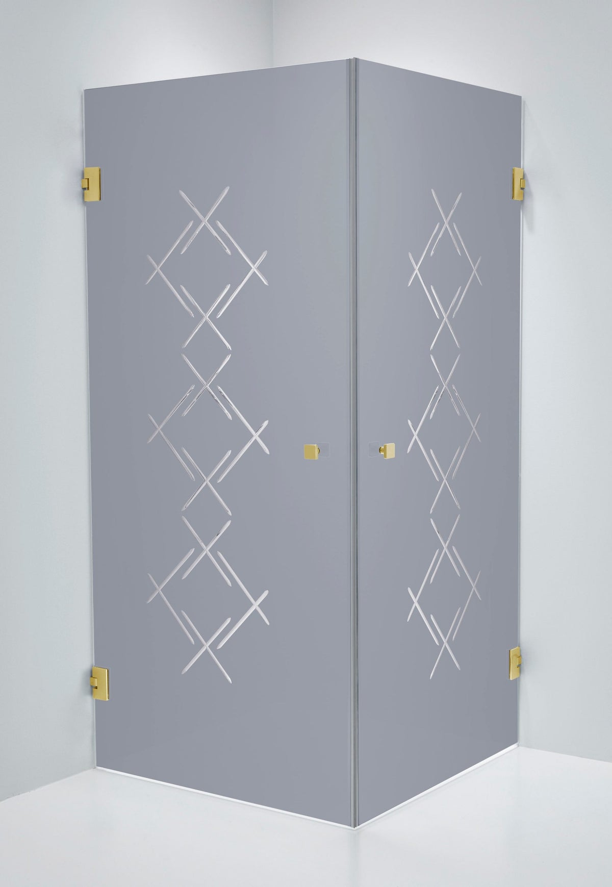 Duschhörna Duschbyggarna Twin Diamond, 800x800 mm, Guld, Isglas Grått Diamond 6 mm