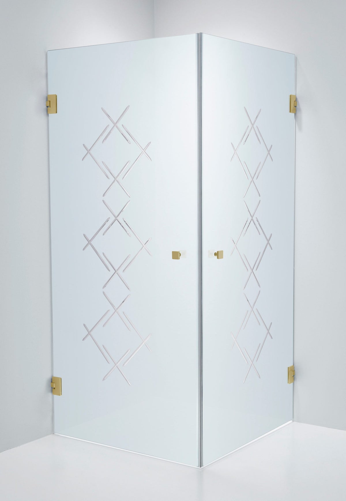 Duschhörna Duschbyggarna Twin Diamond, 800x800 mm, Obehandlad polerad mässing, Isglas Diamond 6 mm