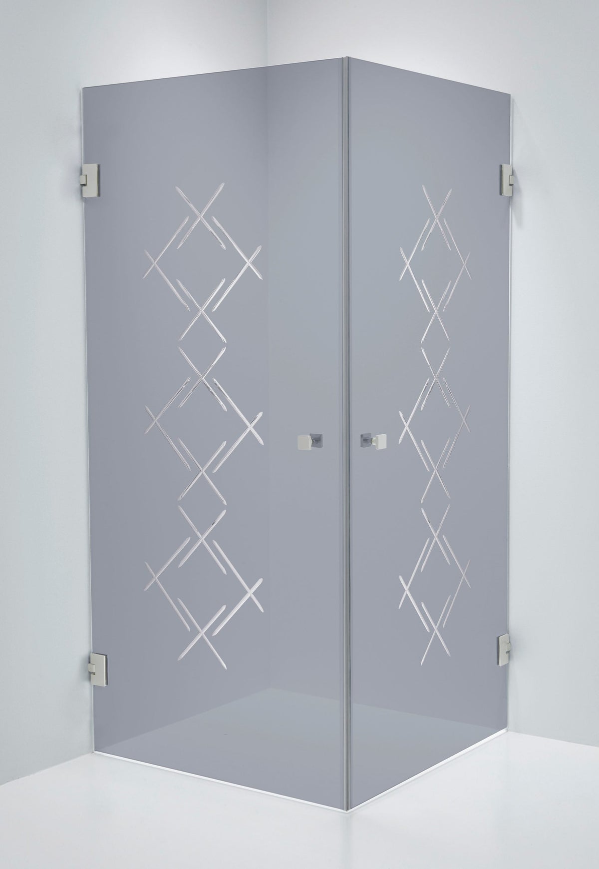 Duschhörna Duschbyggarna Twin Diamond, 800x800 mm, Rostfri look, Gråtonat Diamond 6 mm