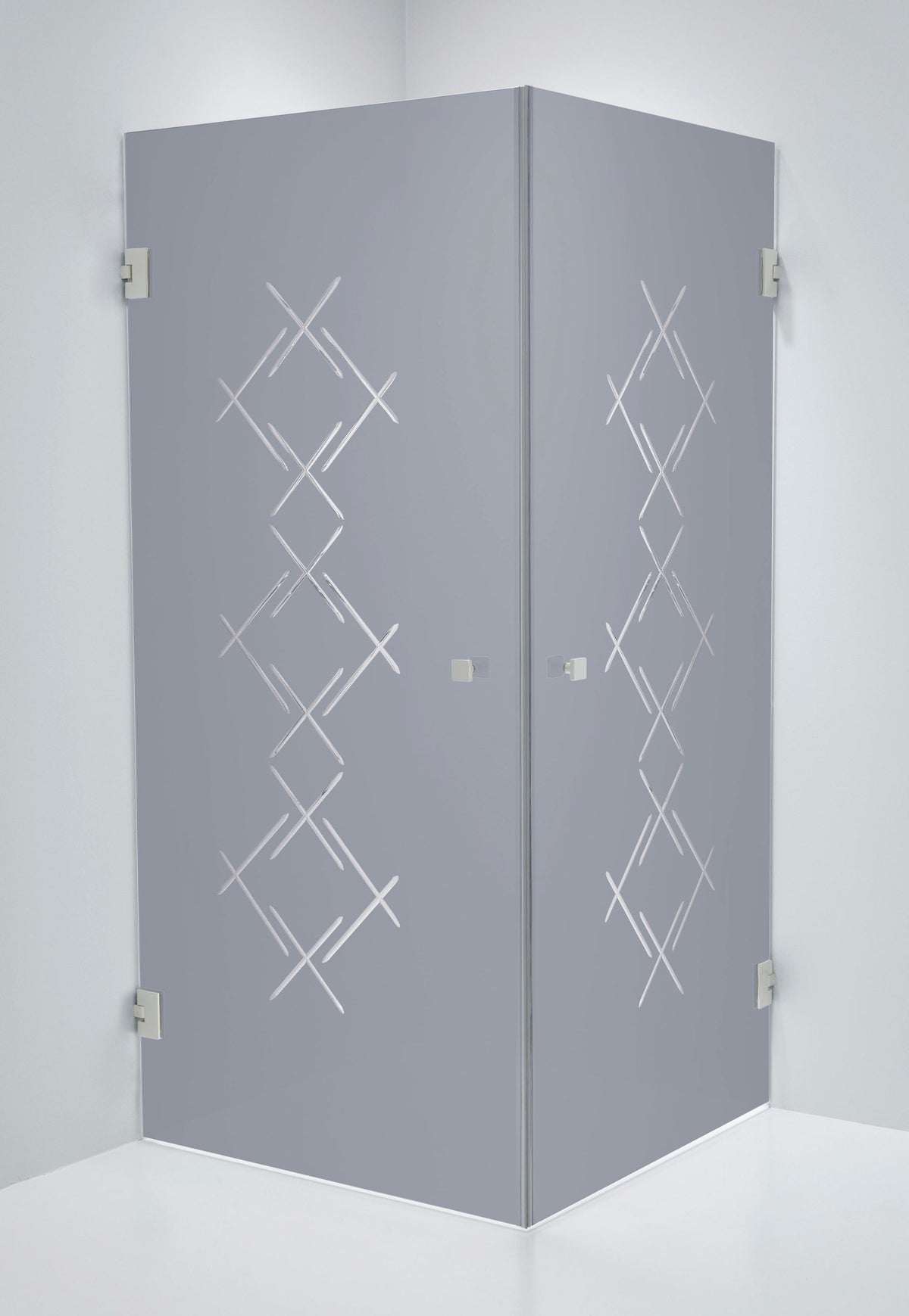 Duschhörna Duschbyggarna Twin Diamond, 800x800 mm, Rostfri look, Isglas Grått Diamond 6 mm