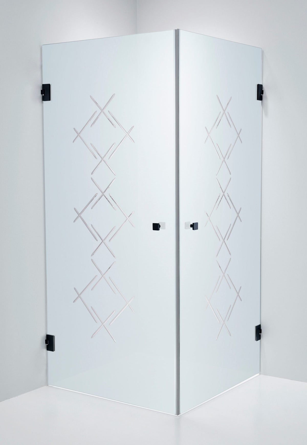 Duschhörna Duschbyggarna Twin Diamond, 800x800 mm, Svart matt, Isglas Diamond 6 mm