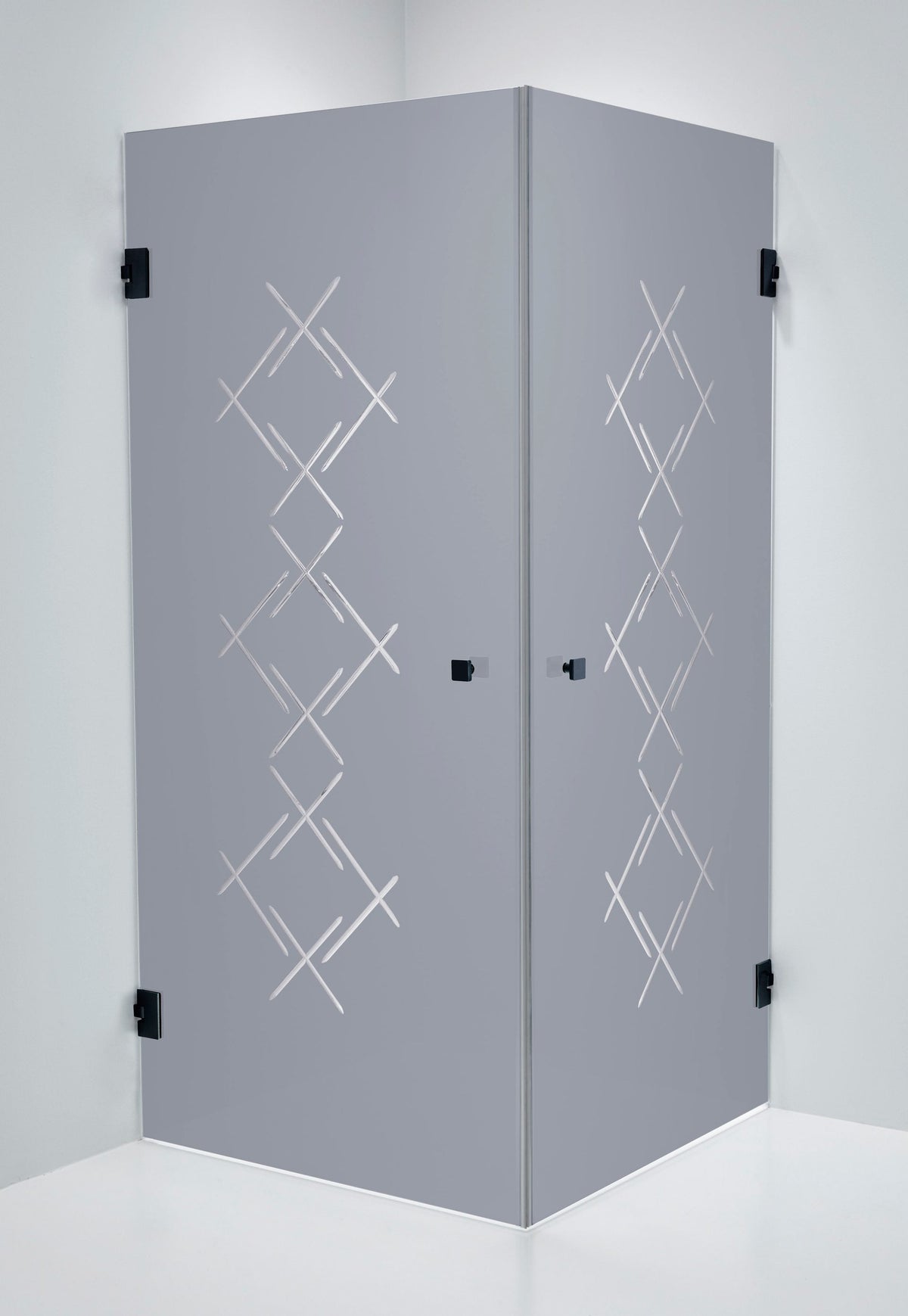 Duschhörna Duschbyggarna Twin Diamond, 800x800 mm, Svart matt, Isglas Grått Diamond 6 mm