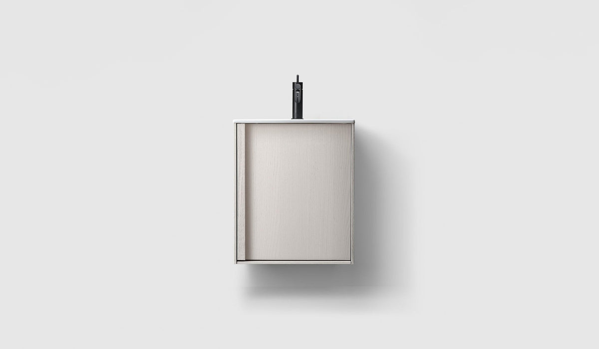 Haven H2 50S Slim kommod med porslinstvättställ i White Wood