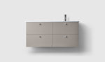 Haven H3 120 kommod med porslinstvättställ i Warm Grey, enkelt tvättställ till höger, med knopp A2.01 i krom