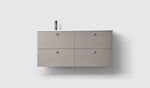 Haven H3 120 kommod med porslinstvättställ i Warm Grey, enkelt tvättställ till vänster, med knopp A2.01 i krom