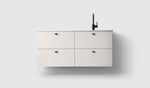 Haven H3 120 kommod med porslinstvättställ i White, enkelt tvättställ till höger, med knopp A2.02 i matt svart