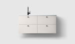 Haven H3 120 kommod med porslinstvättställ i White, enkelt tvättställ till vänster, med knopp A2.02 i matt svart