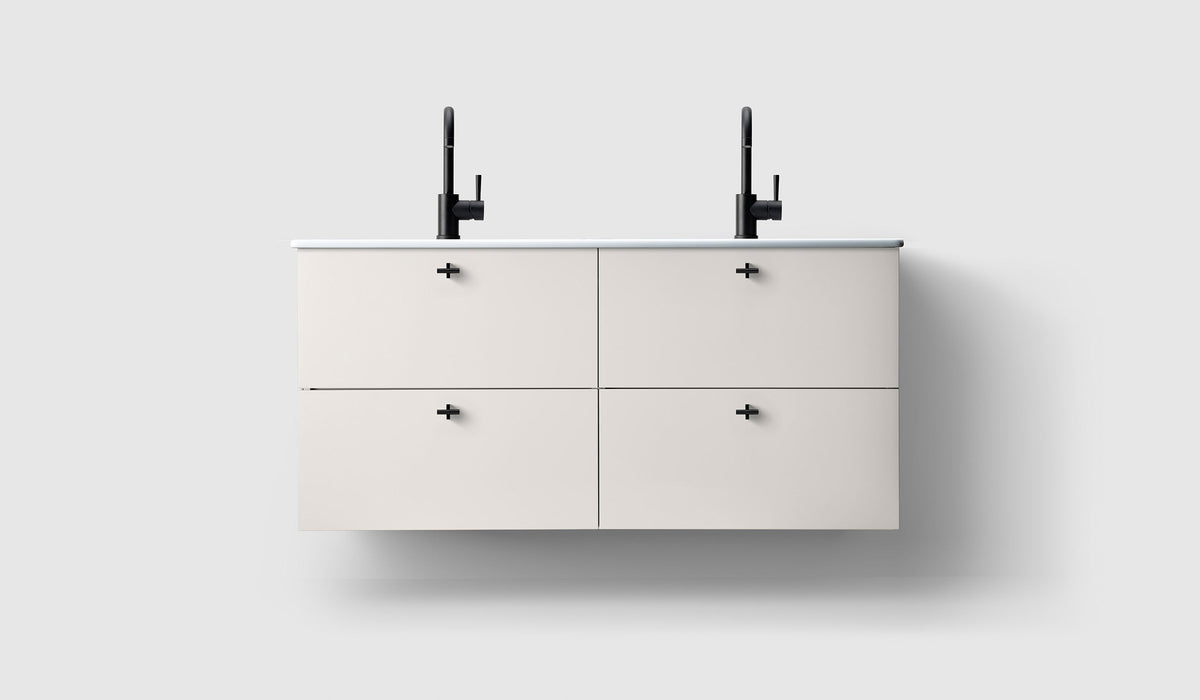 Haven H3 120 kommod med porslinstvättställ i White med knopp A2.02 i matt svart
