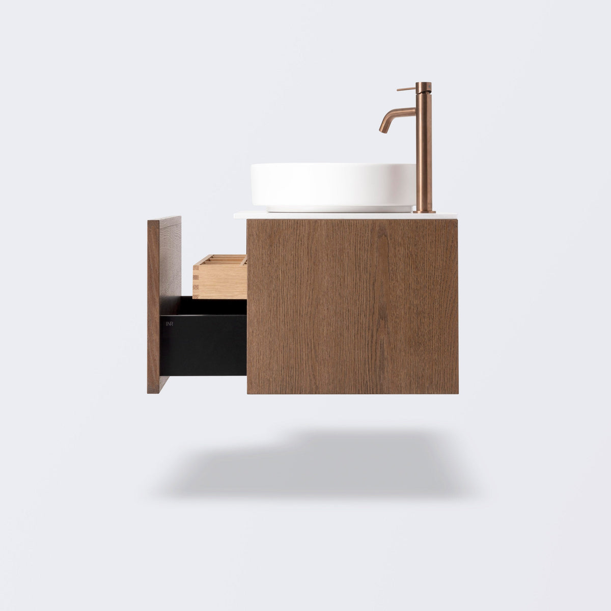 INR Air Wood 120 B Dark Oak, med bänkskiva Plain White