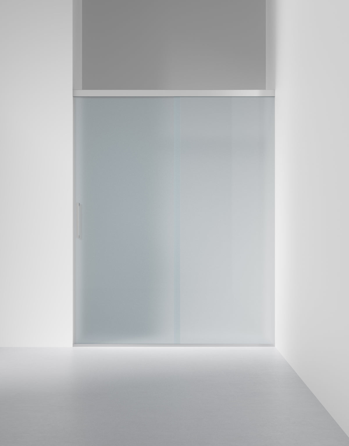 Duschvägg Arc Skjutdörr måttbeställd, Frostat glas, profilfärg Krom