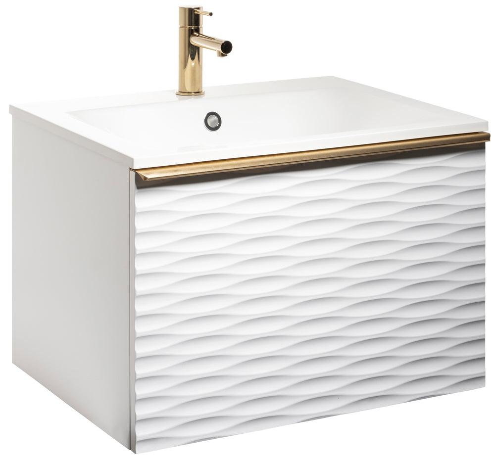 Ella Aqua Wave 60, tvättställ i mineralkomposit, handtag Mässing