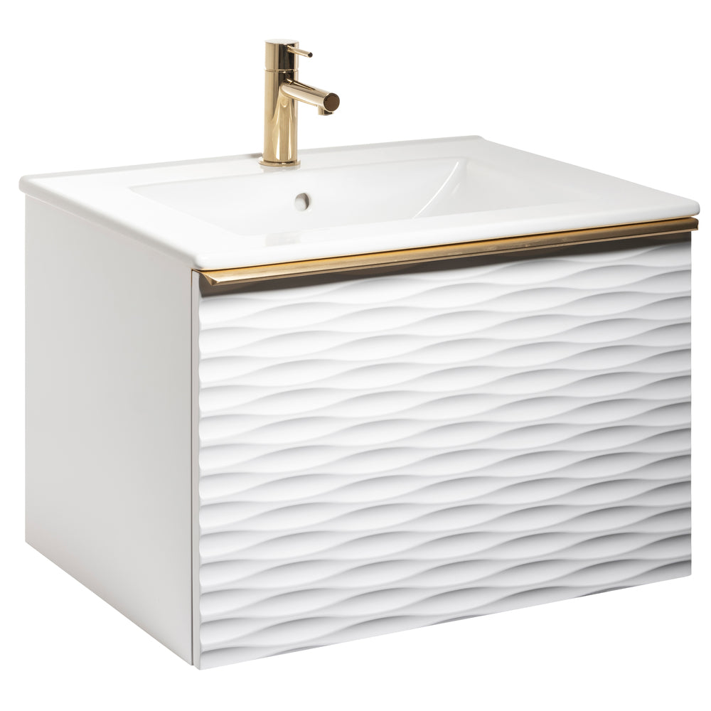 Ella Aqua Wave 60, tvättställ i porslin, handtag Mässing