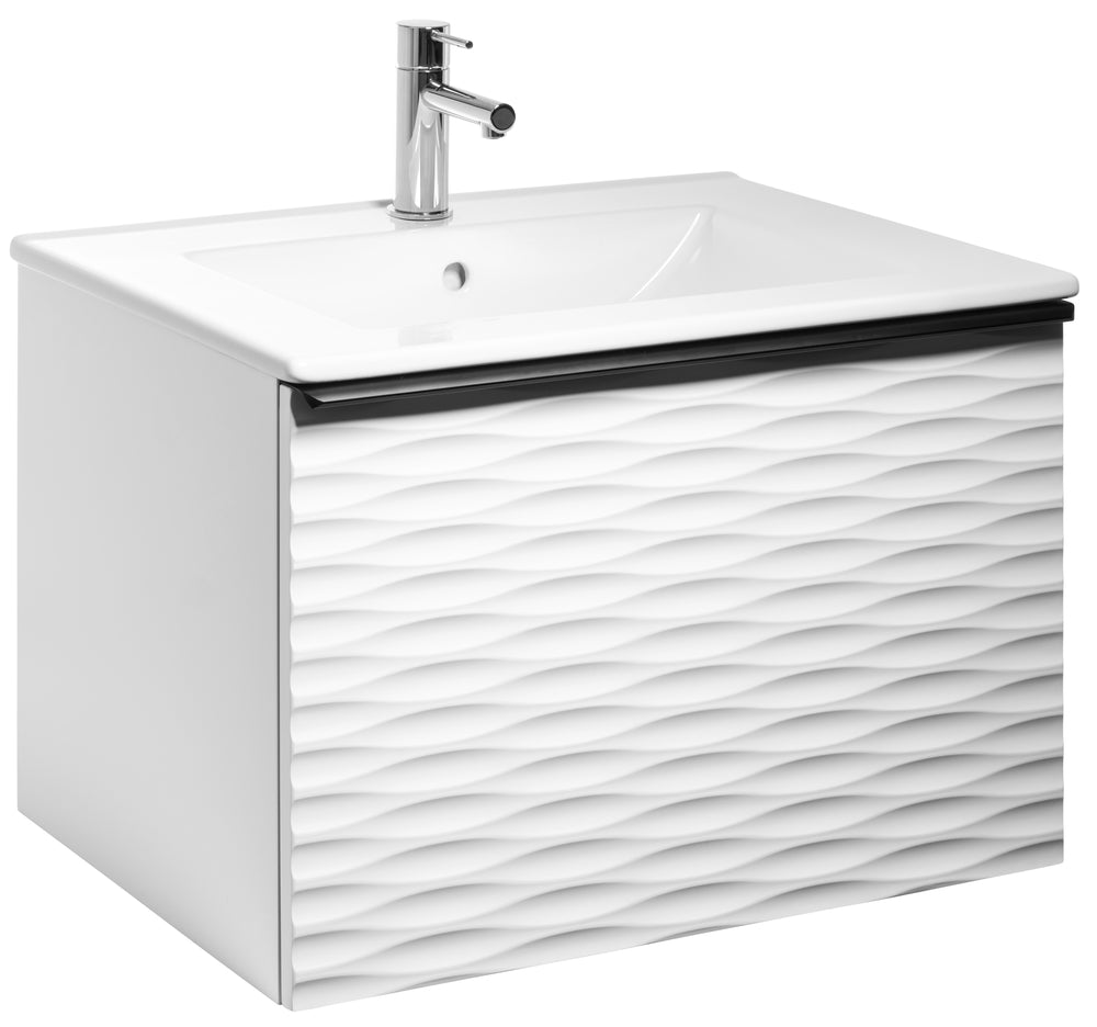 Ella Aqua Wave 60, tvättställ i porslin, handtag Svart Matt
