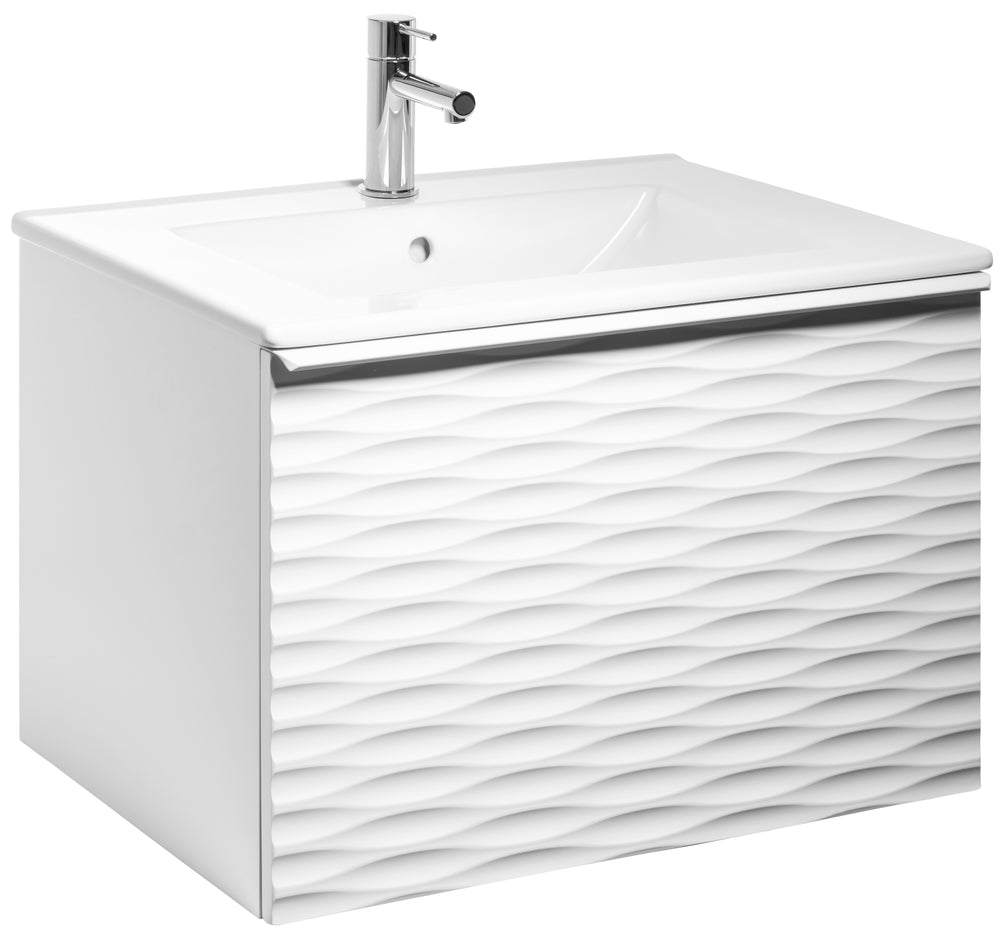 Ella Aqua Wave 60, tvättställ i porslin, handtag Vitt Matt