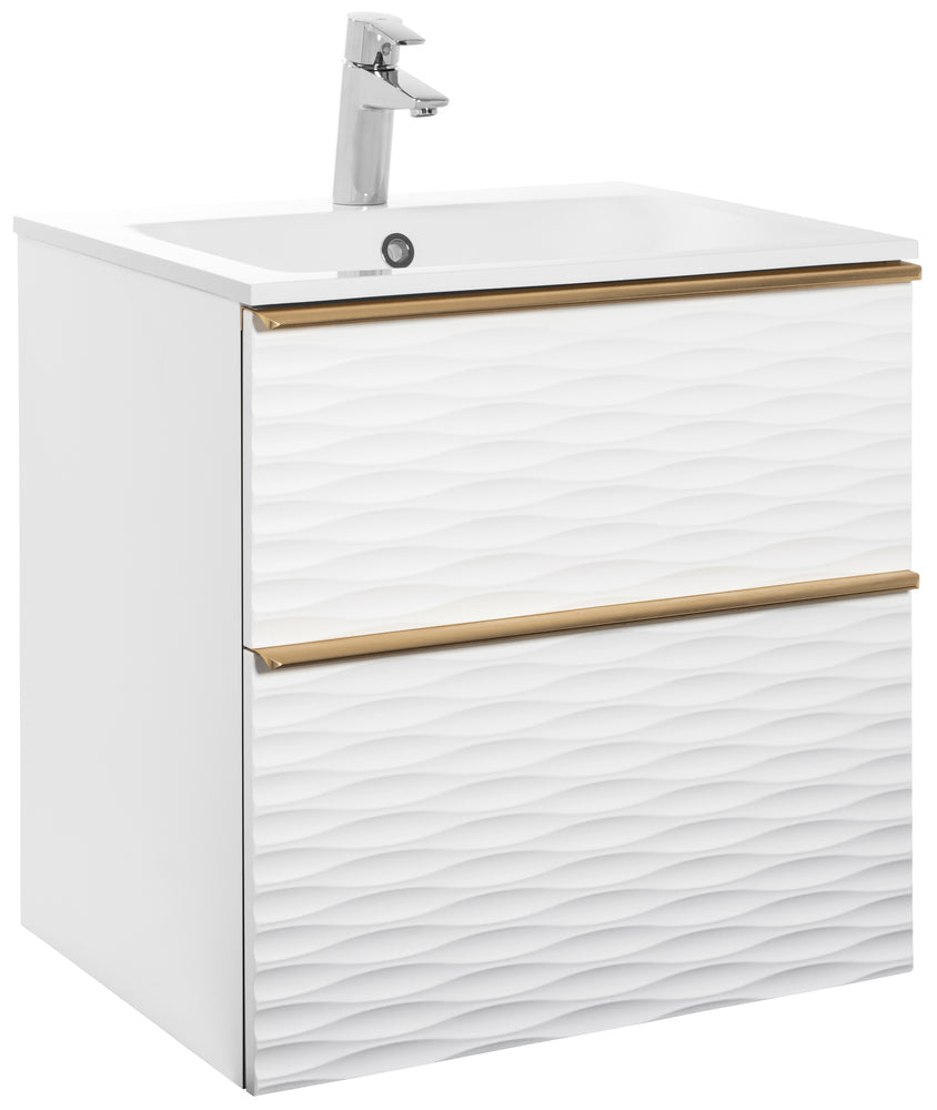 Isella Aqua Wave 60 Kompakt, tvättställ i mineralkomposit, Vit Matt, handtag Mässing
